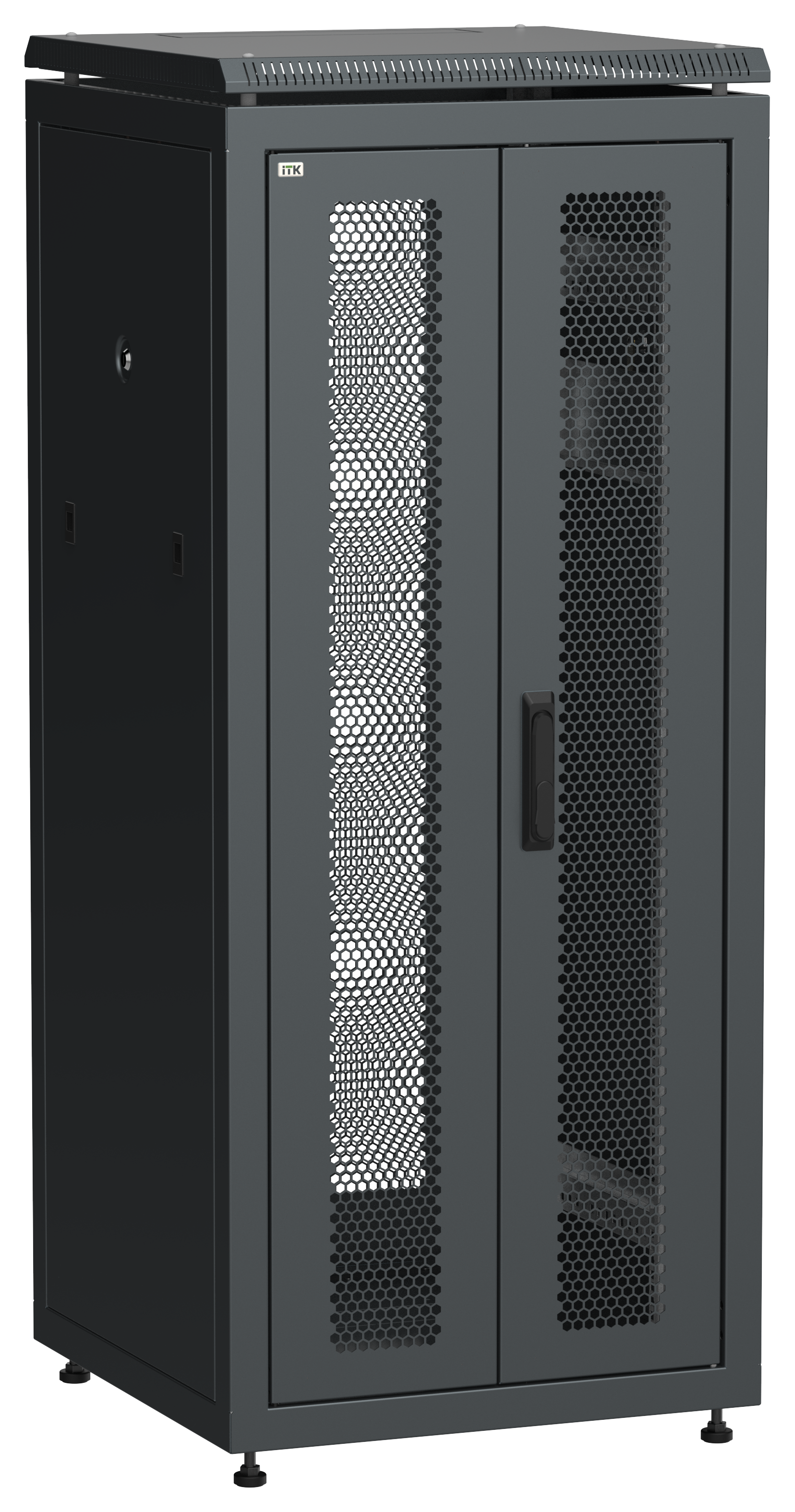 ITK LINEA N Шкаф сетевой 19" 28U 600х600мм двери передняя перфорированная задняя двустворчатая перфорированная черный