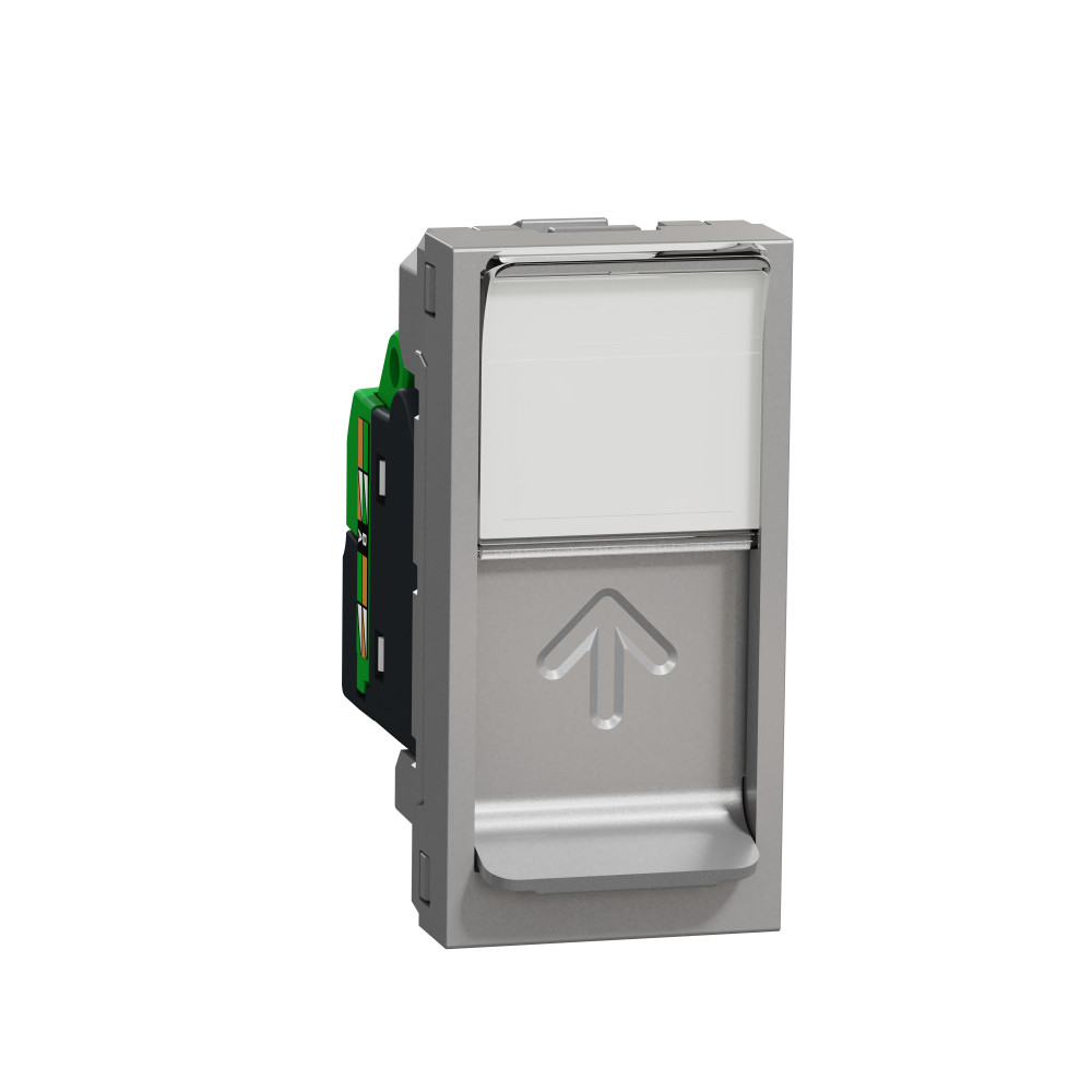 UN РОЗ комп., RJ45, один., 1 мод., кат. 6a, со шт., с пол д/надп., прям., АЛЮМ