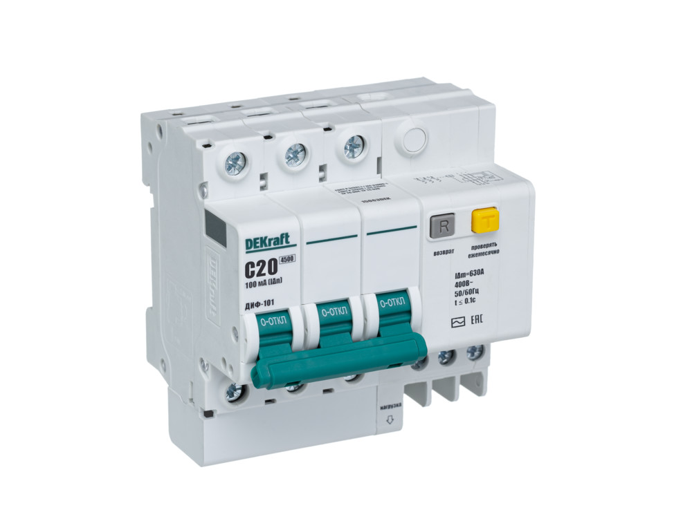 АВДТ 3Р 20А 100мА тип AC х-ка C ДИФ-101 4,5кА