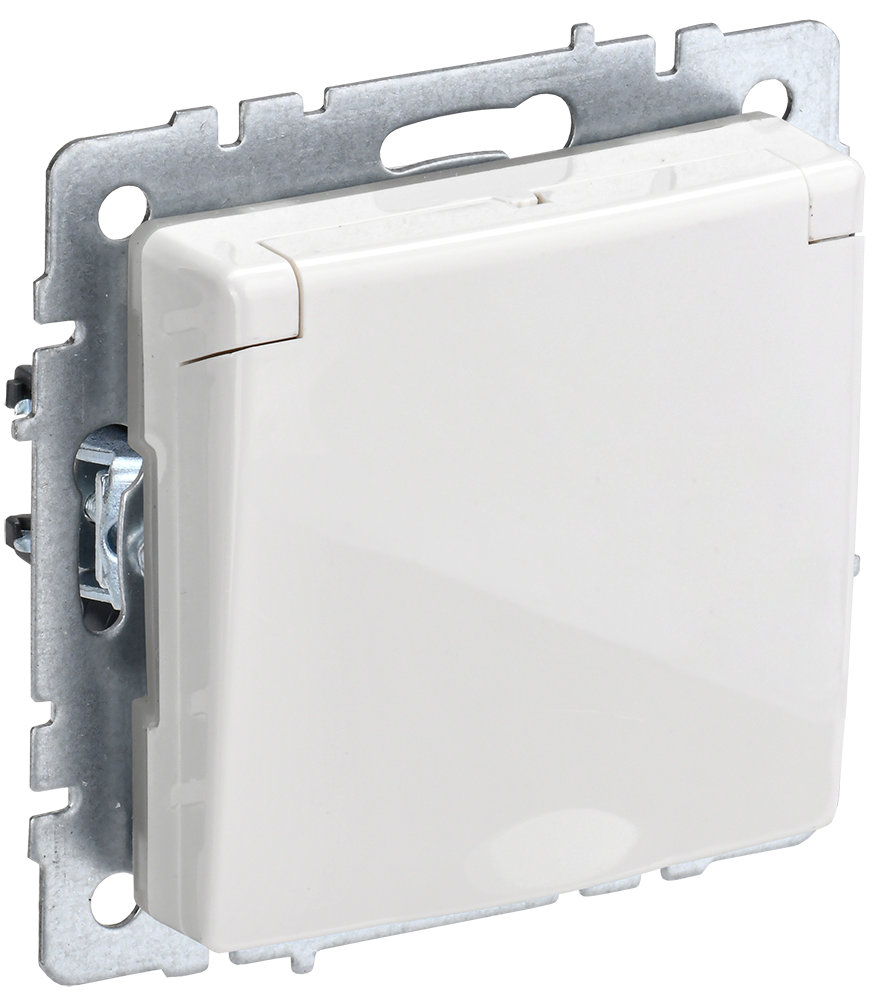 BRITE Розетка 1-местная с заземлением с защитными шторками и крышкой 16А IP20 РСбш10-3-БрБ белый IEK