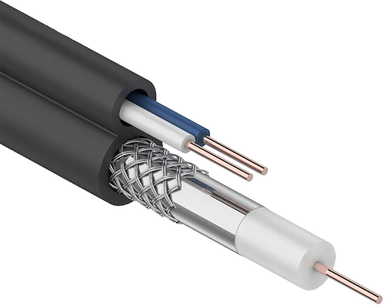 Кабель коаксиальный RG59 медный 75Ом FPE с кабелем питания 2х0,75мм2 PVC белый (300м) GENERICA