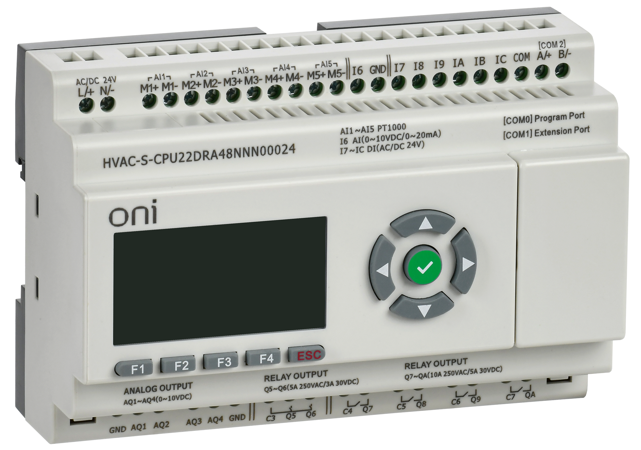 ПЛК HVAC S ЦПУ 6DI 6DO 1AI 5PT 4AO LED дисплей RS485 24В DC Расширяемая версия ONI