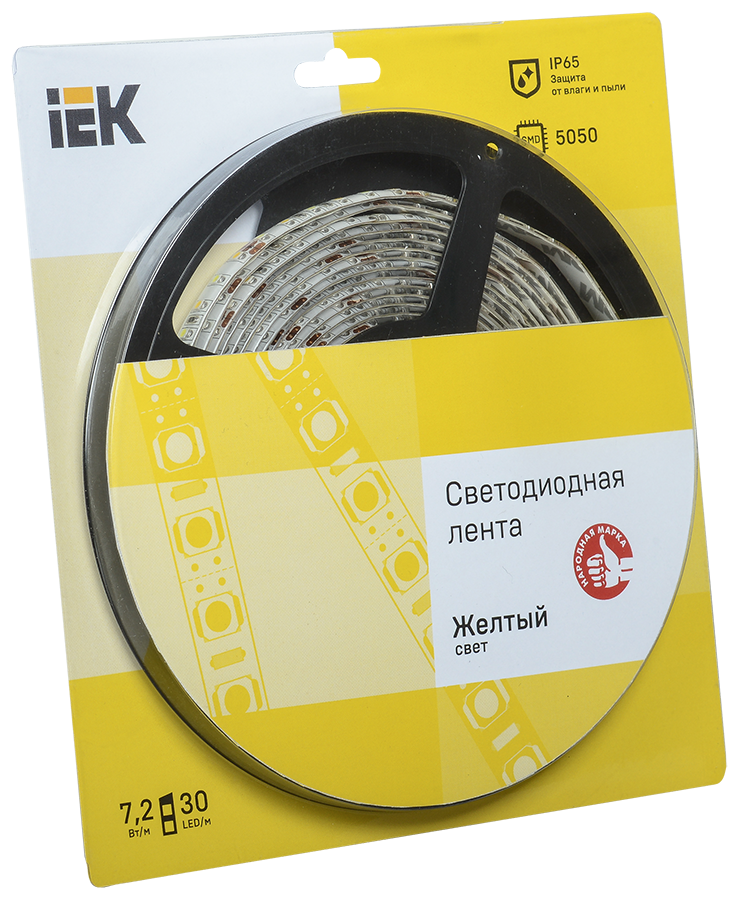 Лента LED 5м блистер LSR-5050Y30-7,2-IP65-12V желтый цвет IEK