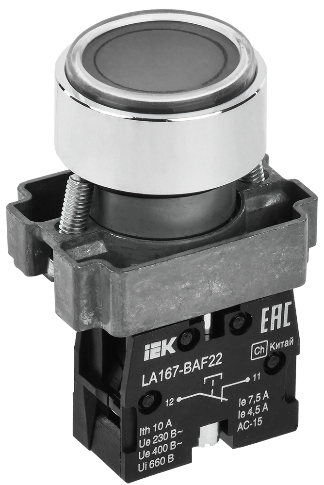 Кнопка управления LA167-BAF22 d=22мм 1NC черная IEK