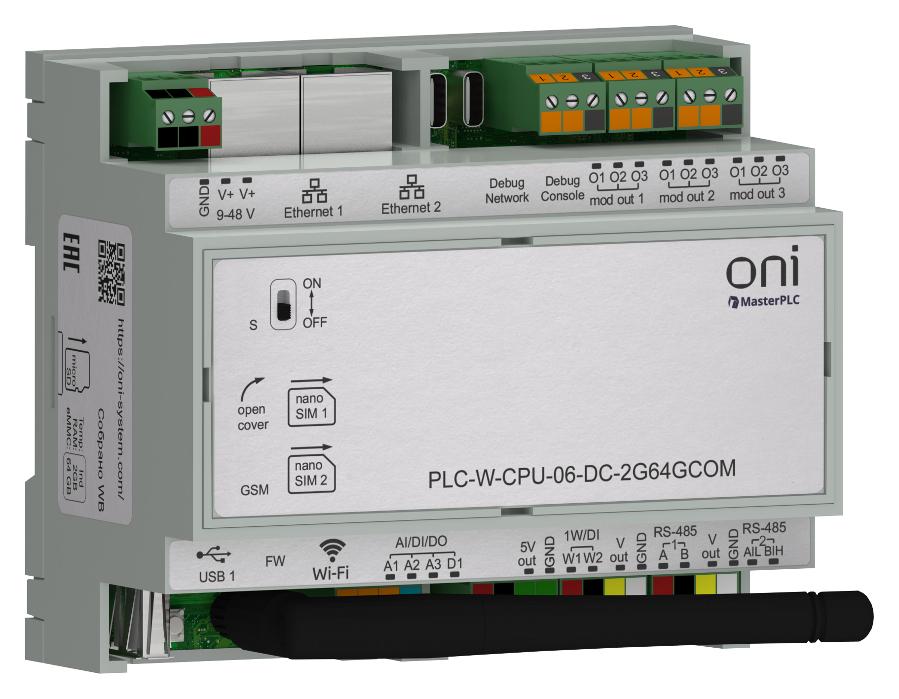 ПЛК W. CPU 6 IO 2GB RAM 64GB ROM 24 В DC коммерческого исполнения ONI