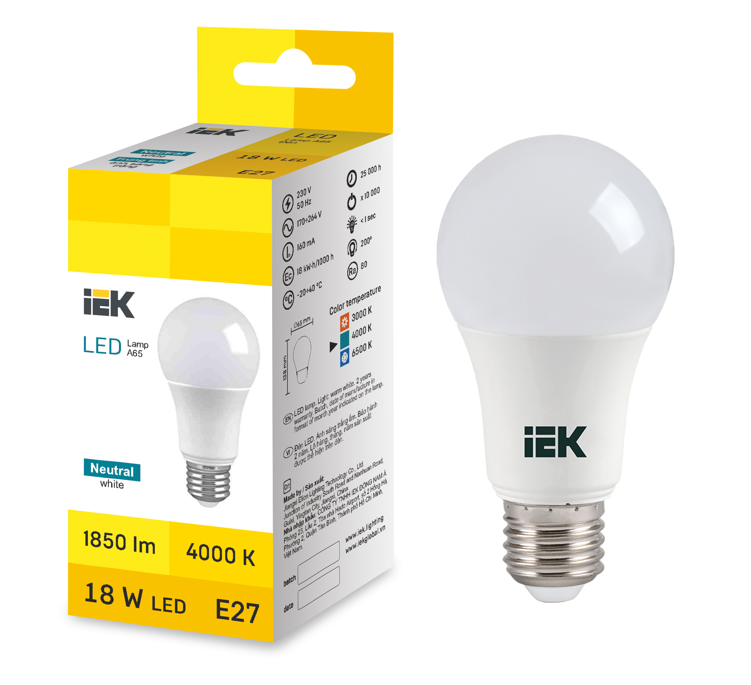 LED Bulb A65 18W 4000K E27 IEK