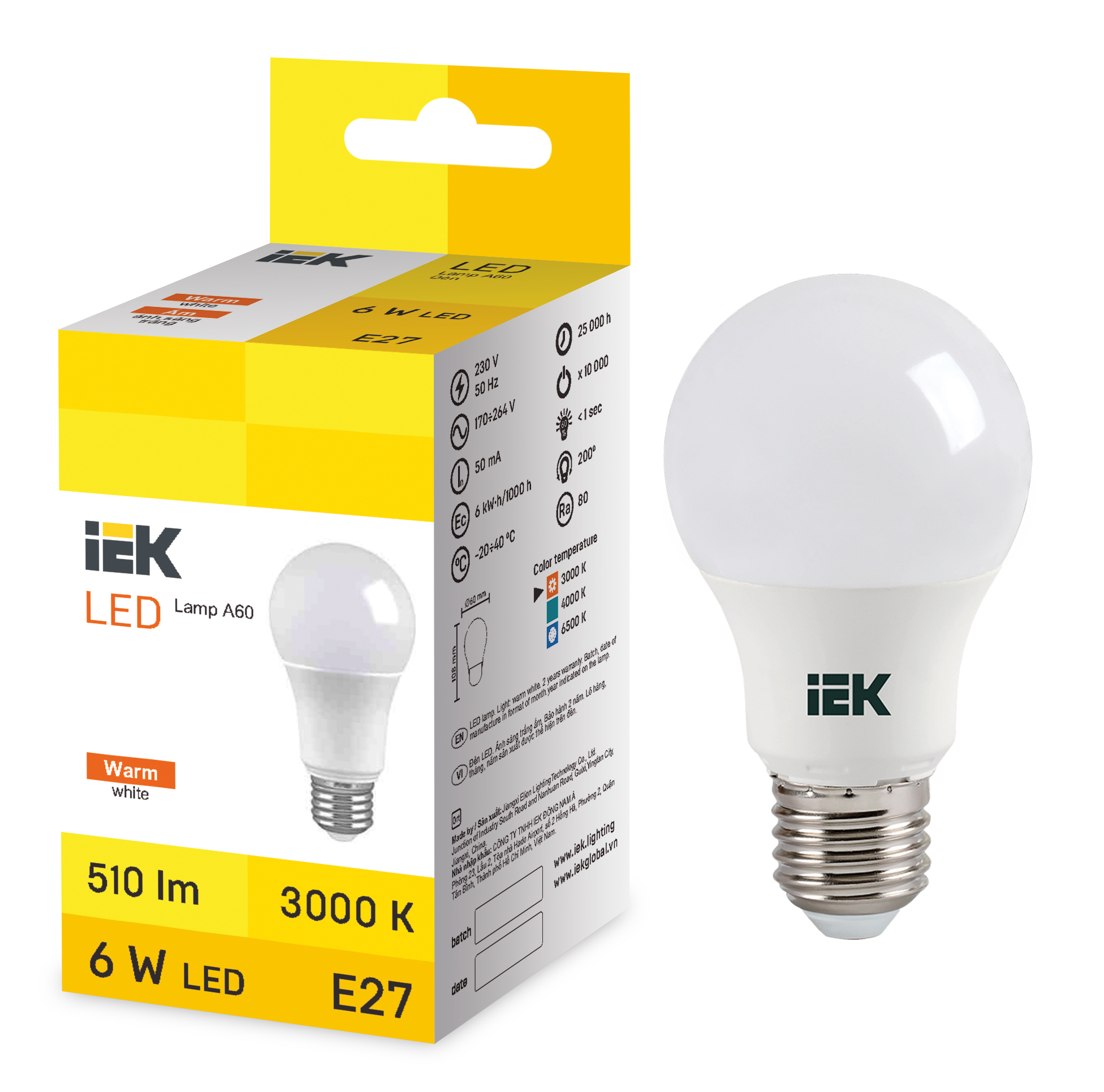 LED Bulb A60 6W 3000K E27 IEK