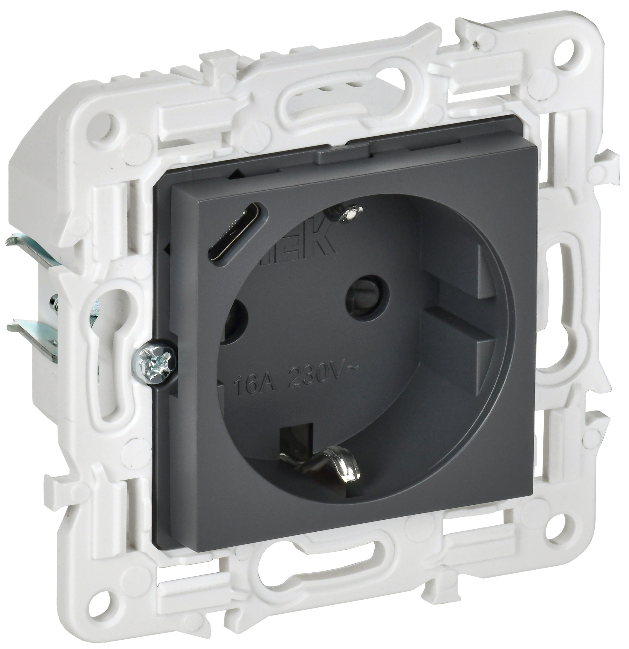 SKANDY Розетка с заземлением с защитными шторками 16А с USB C 18Вт SK-R17T титан IEK