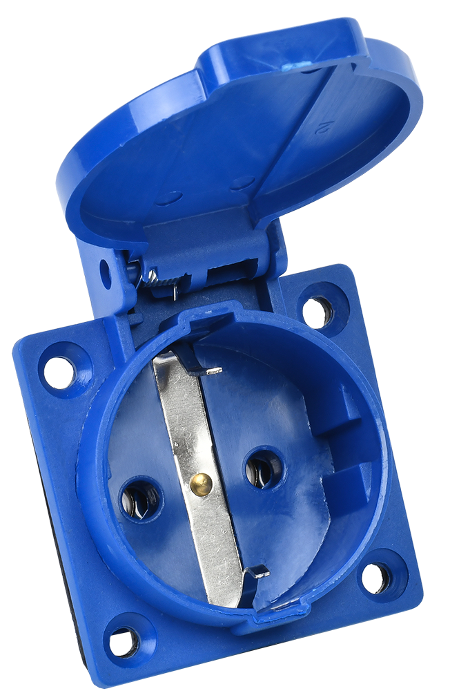 Розетка панельная SCHUKO РП10-3 с крышкой IP44 синий IEK