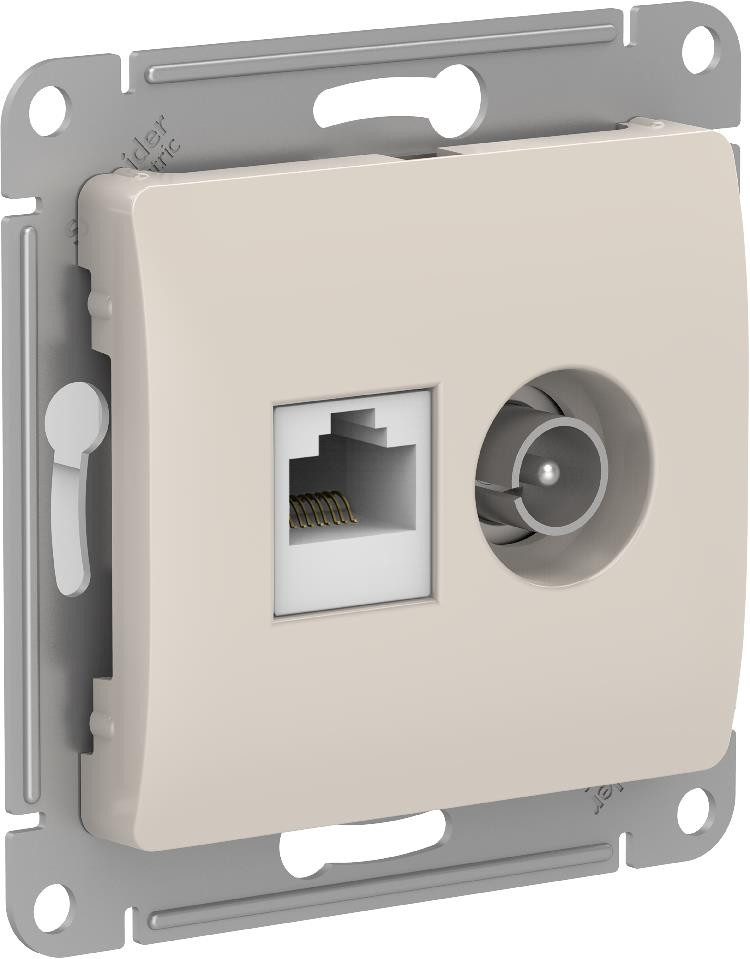 GLOSSA РОЗЕТКА двойная ТВ + компьютерная RJ45 кат. 5e, механизм, МОЛОЧНЫЙ