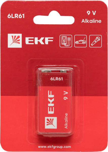 Алкалиновая батарейка типа 9V(6LR61) блистер 1шт. EKF