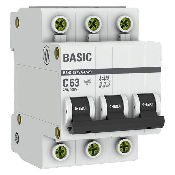 Автоматический выключатель ВА 47-29 3P 63А (C) 4,5кА BASIC