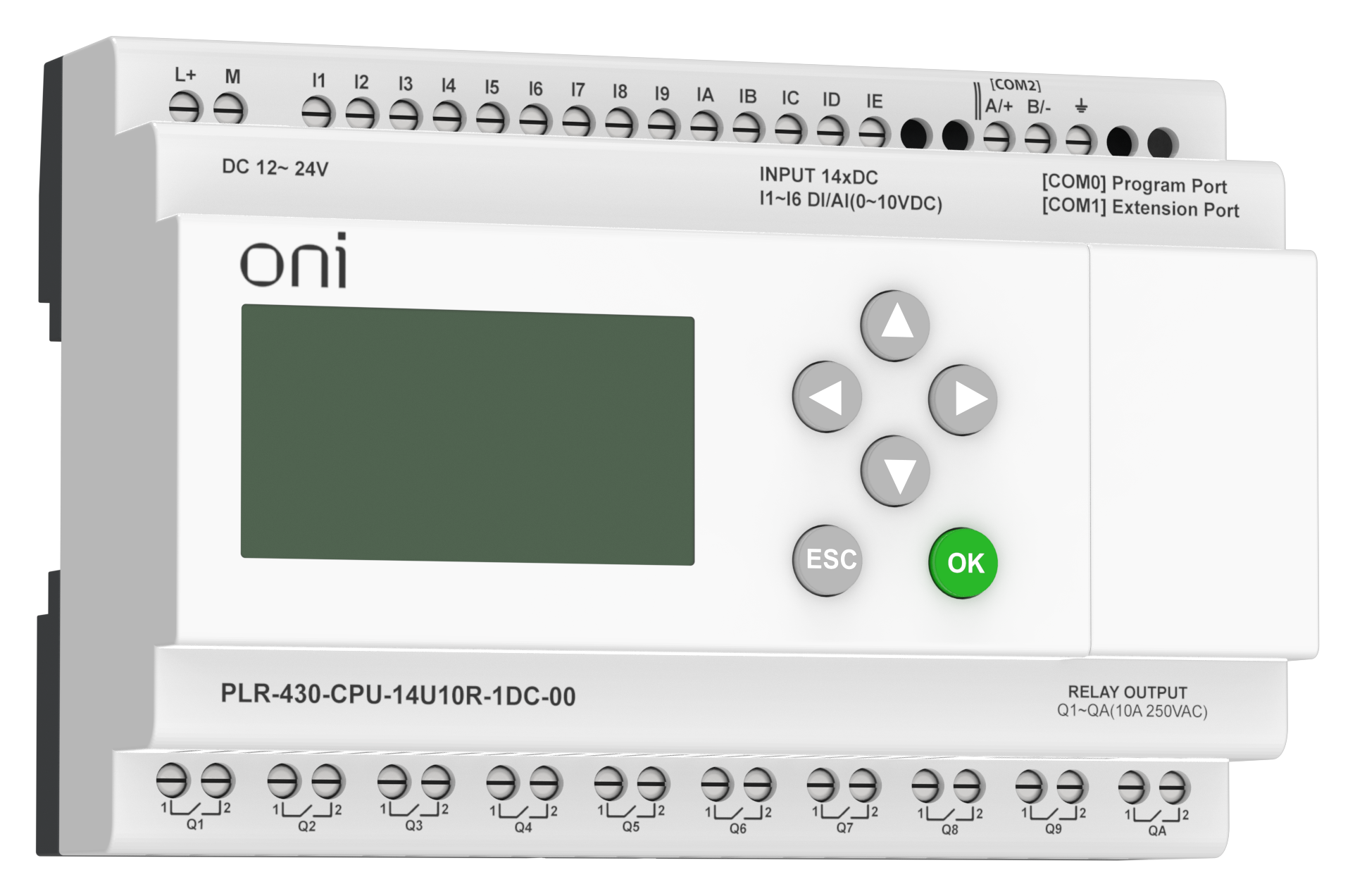 ПЛК 430 Модуль ЦПУ 8 DI 6 UI (0-10 В/DI) 10 RO 24В DC с экраном ONI