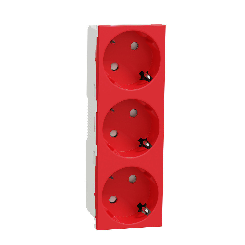 Unica Modular Розетка 3х(2К+З) 45гр, шторки, безвинтовые клеммы КРАСНАЯ