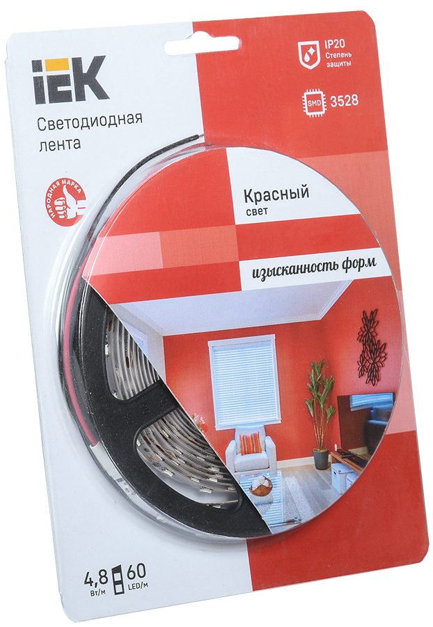 Лента LED 5м блистер LSR-3528R60-4.8-IP20-12V красный цве IEK-eco