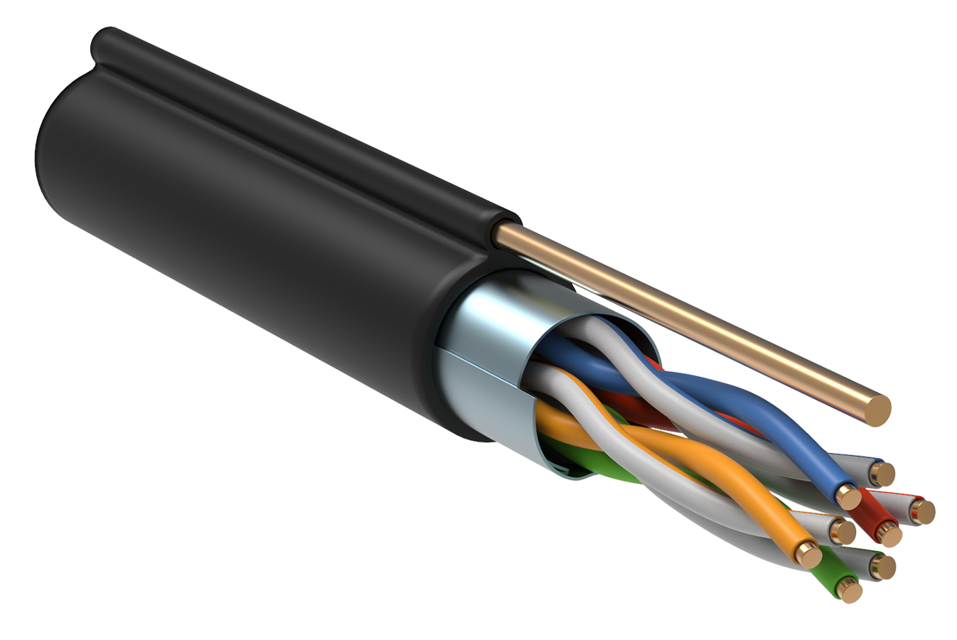 ITK Витая пара F/UTP кат.5E 4х2х24AWG solid LDPE с металлическим тросом 1,2мм черный (305м)