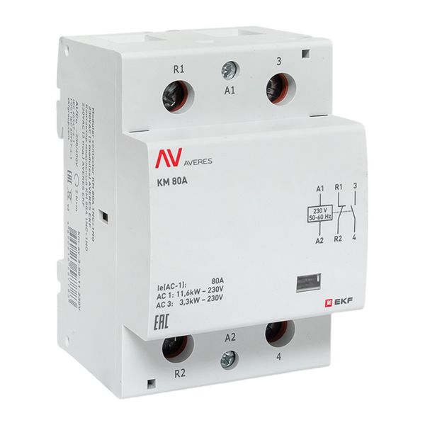 Контактор модульный КМ 80А 1NO+1NC 230В АС (3 мод.) AVERES EKF