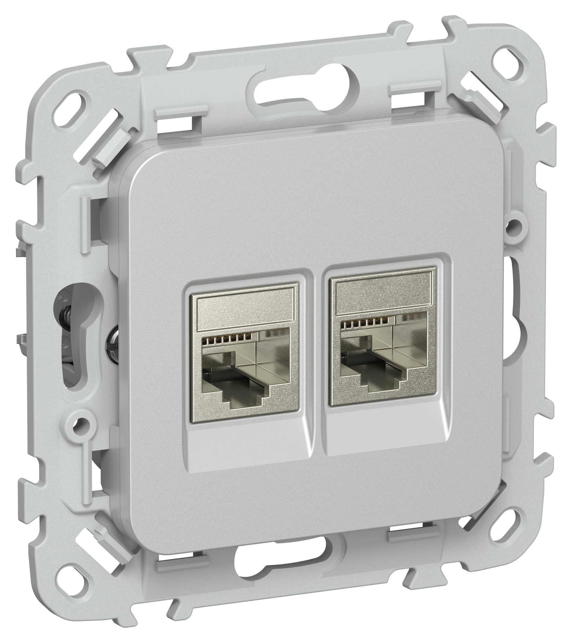 FLITE Розетка 2-местная RJ45/RJ11 категория 5Е/3 STP РКТ5е/3-2-1-ФлА алюминий IEK