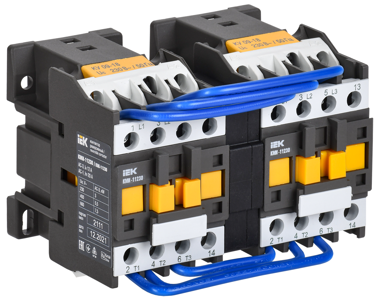 Контактор КМИ-11230 реверс 12А 230В/АС3 2NO IEK