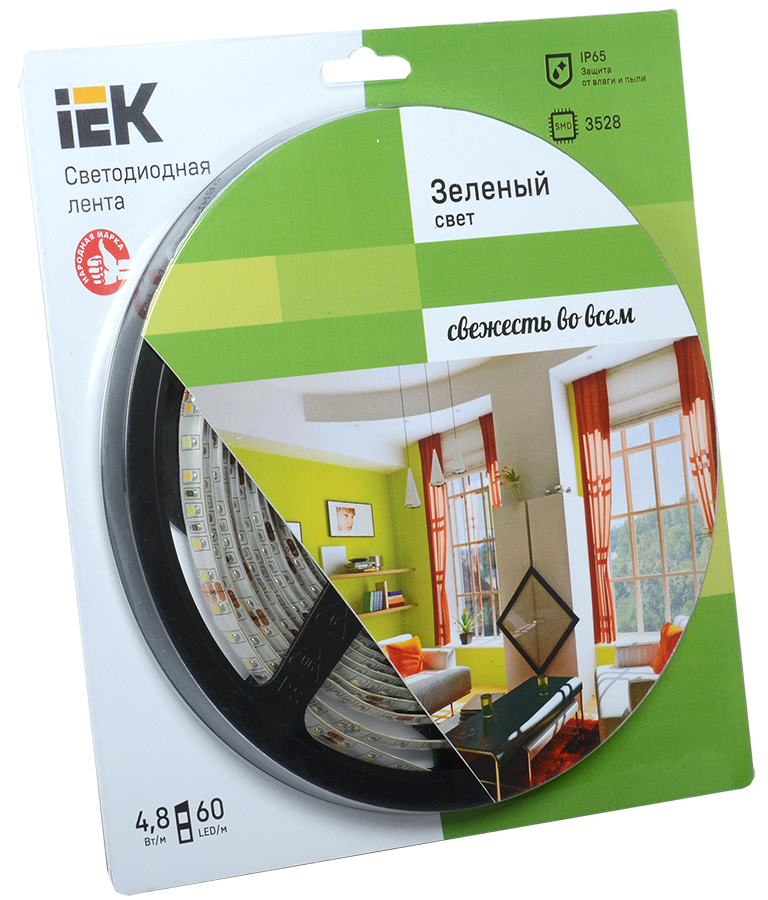 Лента LED 5м блистер LSR-3528G60-4.8-IP65-12V зеленый цвет IEK-eco