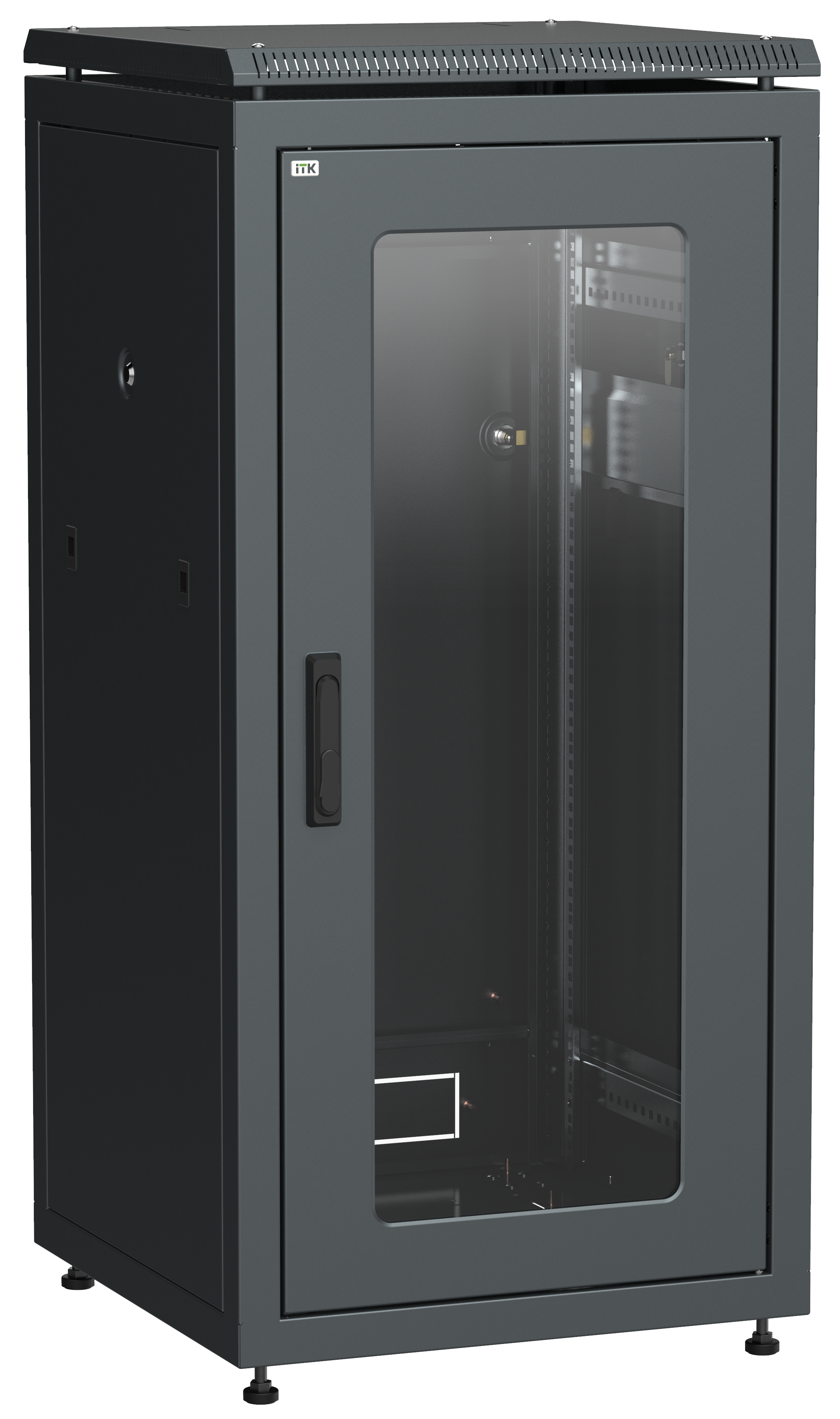 ITK LINEA N Шкаф сетевой 19" 28U 600х800мм стеклянная передняя дверь черный