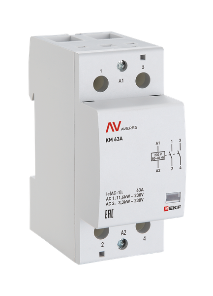 Контактор модульный КМ 63А 1NO+1NC 110В АС (2 мод.) AVERES EKF