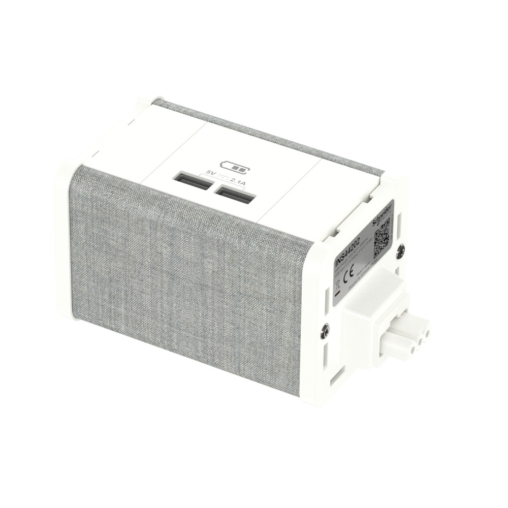 Unica System+ Блок 2xUSB типа A/А БЕЛЫЙ/СЕРАЯ ТКАНЬ