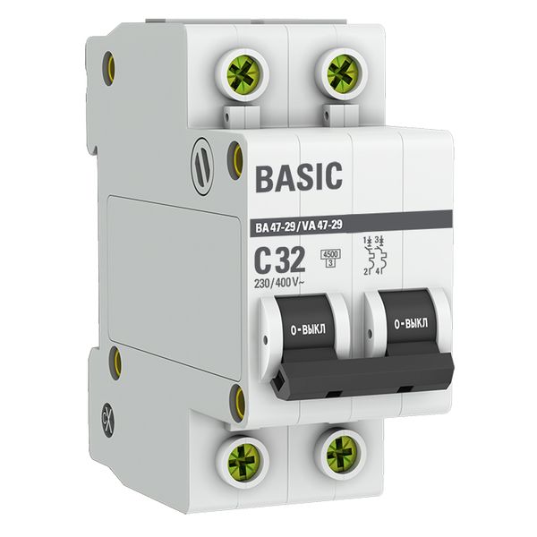 Автоматический выключатель ВА 47-29 2P 32А (C) 4,5кА BASIC