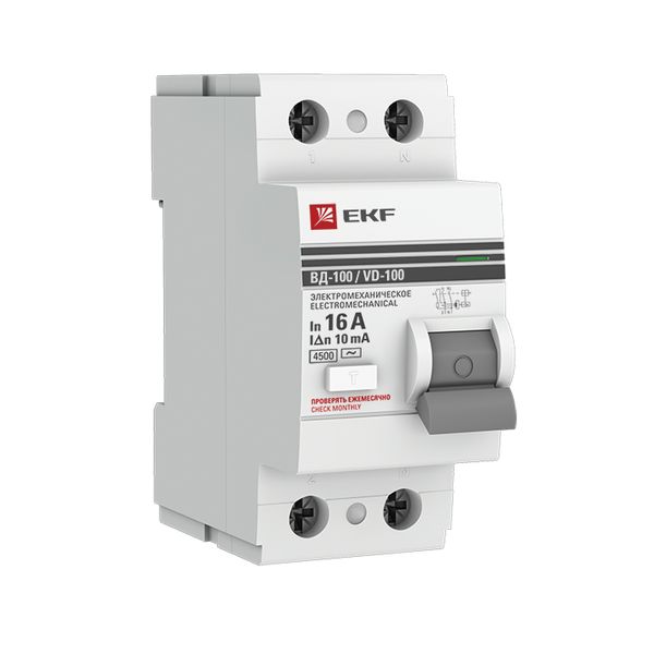 Выключатель дифференциального тока ВД-100 2P 16А 10мА тип АС электромеханический 4,5кА PROXIMA EKF