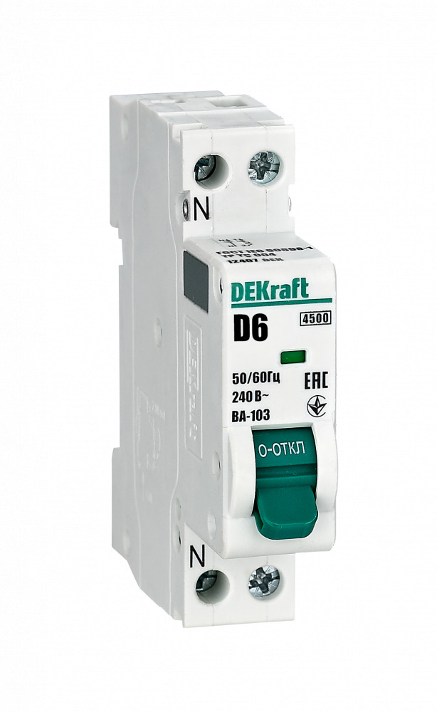 Авт. выкл. 1+N 6А х-ка D ВА-103 4,5кА нов.