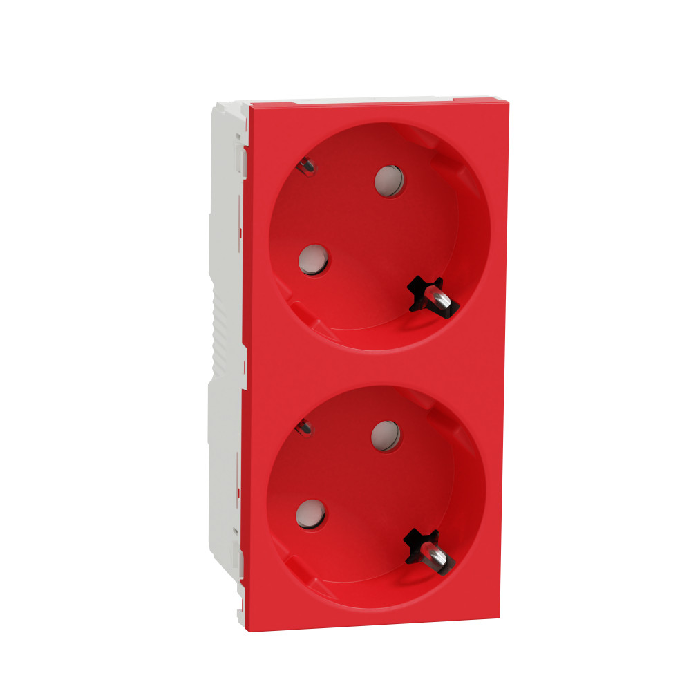 Unica Modular Розетка 2х(2К+З) 45гр, шторки, безвинтовые клеммы КРАСНАЯ