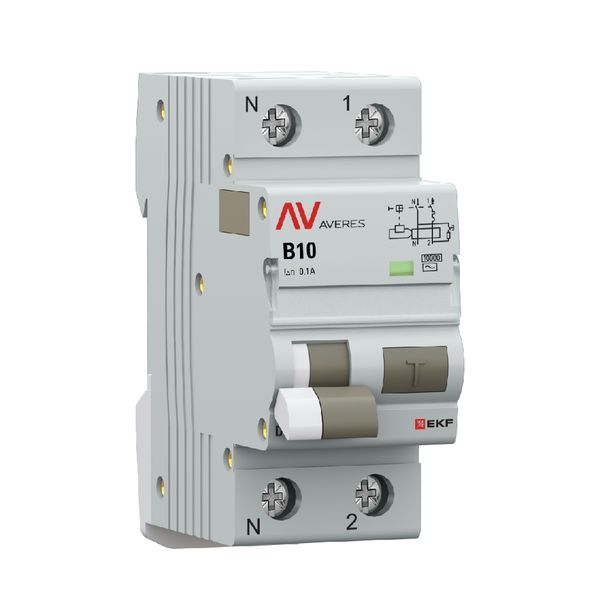 Автоматический выключатель дифференциального тока DVA-10 1P+N 10А характеристика B 100мА тип AС электромеханический 10кА AVERES EKF