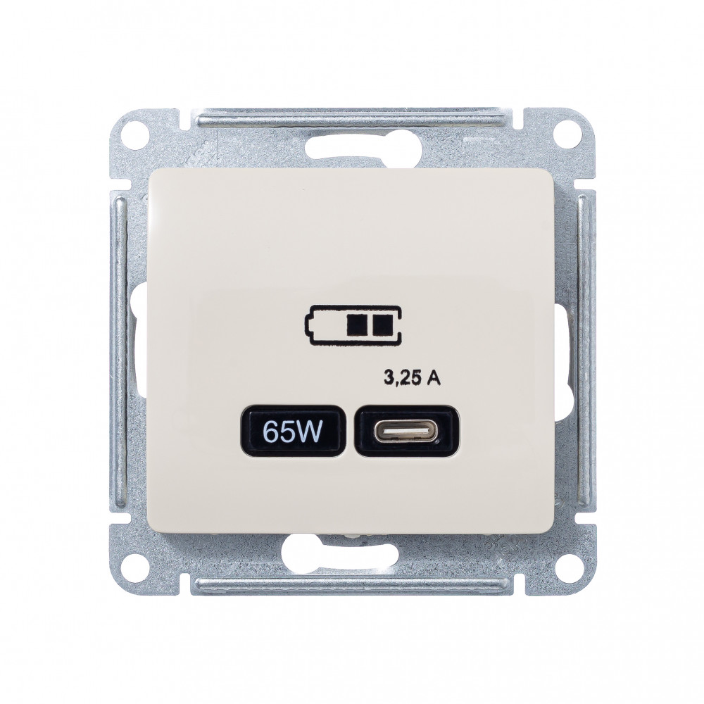 GLOSSA USB РОЗЕТКА тип-C 65Вт высокоскор.заряд. QC, PD, механизм, БЕЖЕВЫЙ