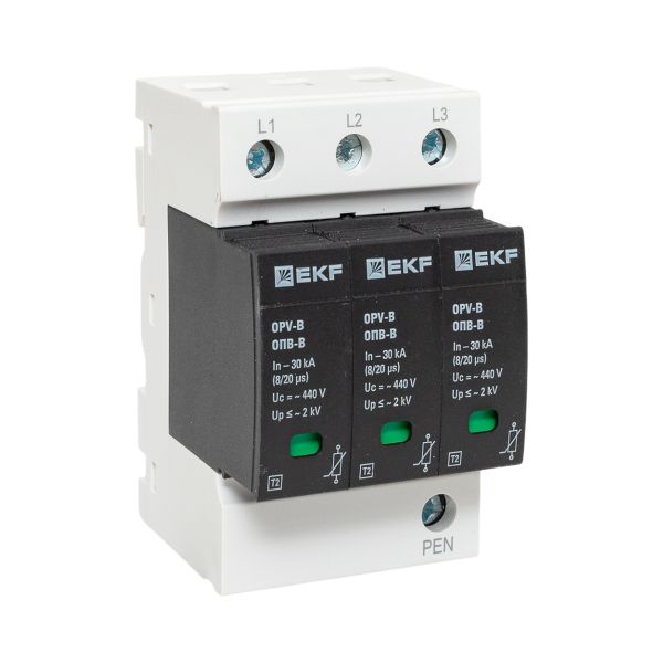 Ограничитель импульсных напряжений ОПВ-B/3P In 30кА 440В с сигн. EKF