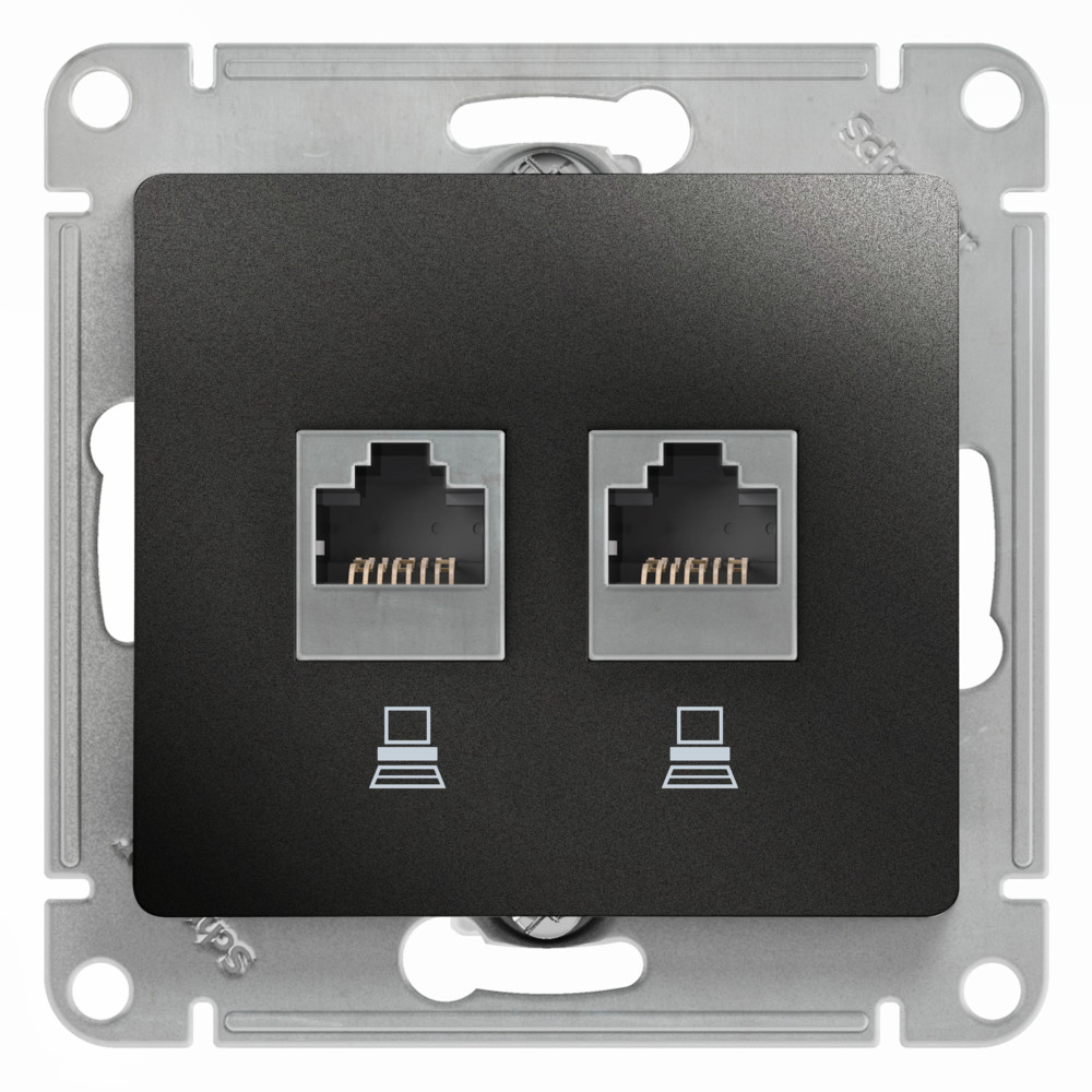 GLOSSA РОЗЕТКА двойная компьютерная RJ45+RJ45, кат.5Е, механизм, АНТРАЦИТ