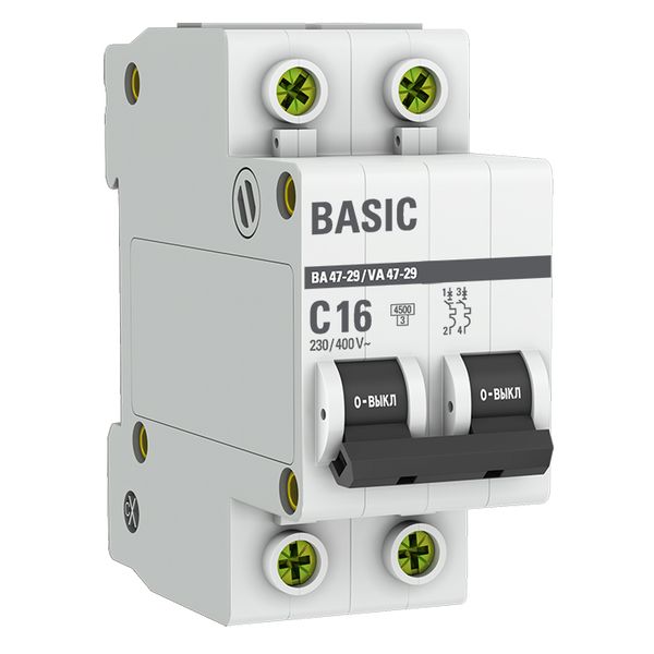 Автоматический выключатель ВА 47-29 2P 16А (C) 4,5кА BASIC