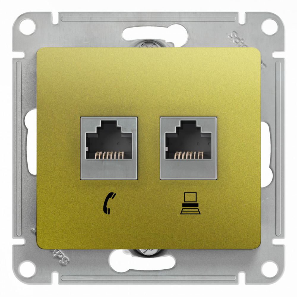 GLOSSA РОЗЕТКА двойная RJ11+RJ45, кат.5Е,механизм, ФИСТАШКОВЫЙ