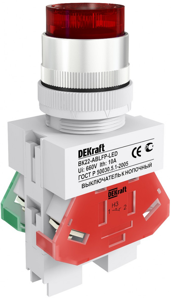 Выкл. кноп. ABLFP D22 КРАСНЫЙ LED 220В ВK-22