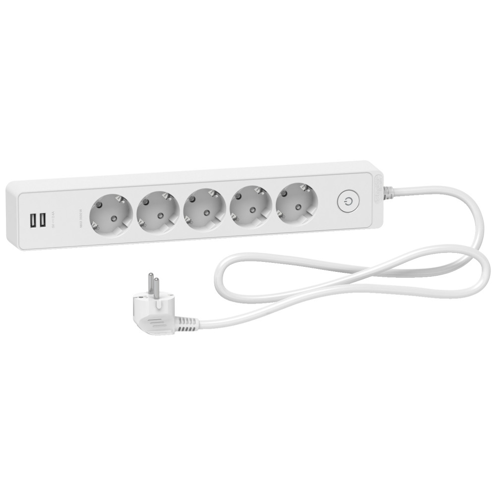 UE удл-ль 5роз+2USB, кабель 1,5м, БЕЛЫЙ