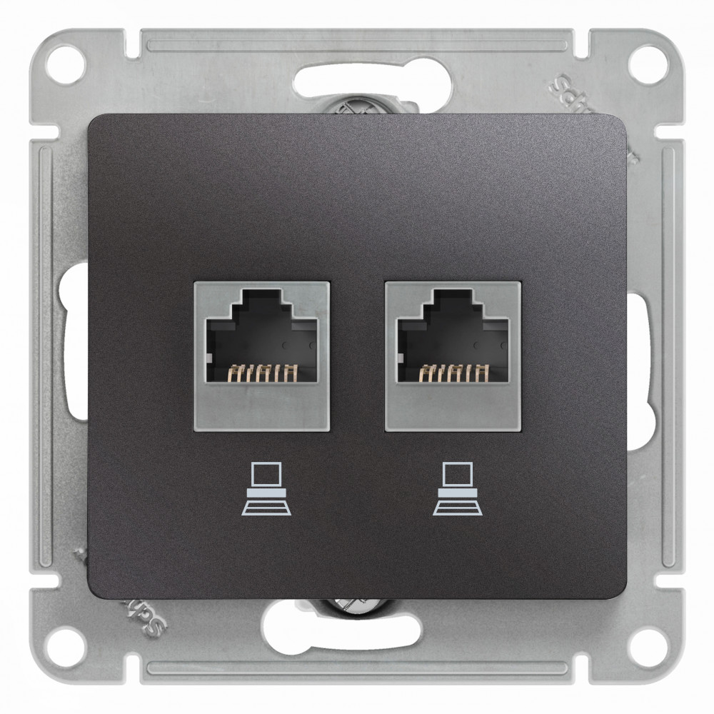 GLOSSA РОЗЕТКА двойная компьютерная RJ45+RJ45, кат.5Е, механизм, ГРАФИТ