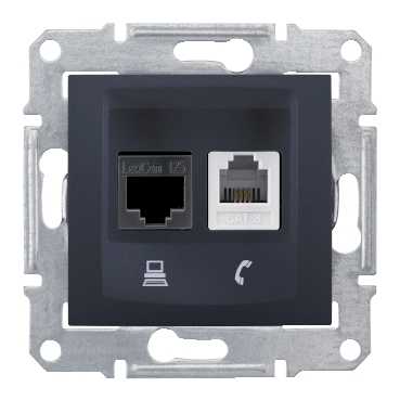 Розетка RJ11+RJ45, кат 6 экранированная STP, графит