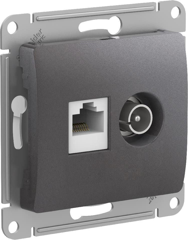 GLOSSA РОЗЕТКА двойная ТВ + компьютерная RJ45 кат. 5e, механизм, ГРАФИТ