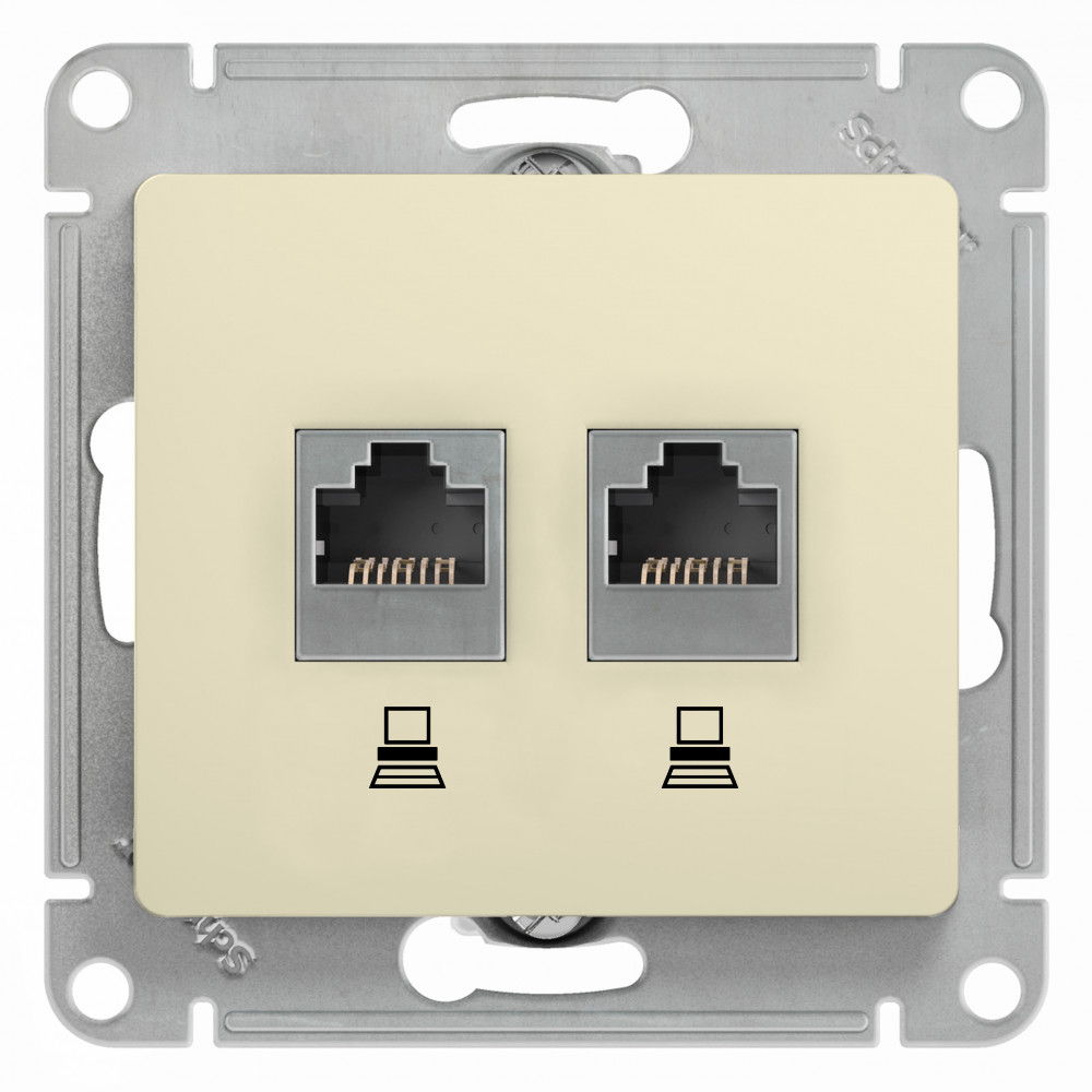 GLOSSA РОЗЕТКА двойная компьютерная RJ45+RJ45, кат.5Е, механизм, БЕЖЕВЫЙ