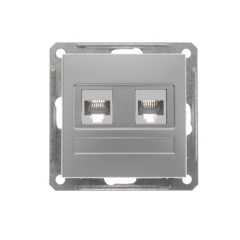 W59 РОЗЕТКА двойная компьютерная RJ45 кат.5Е, механизм, МАТОВЫЙ ХРОМ