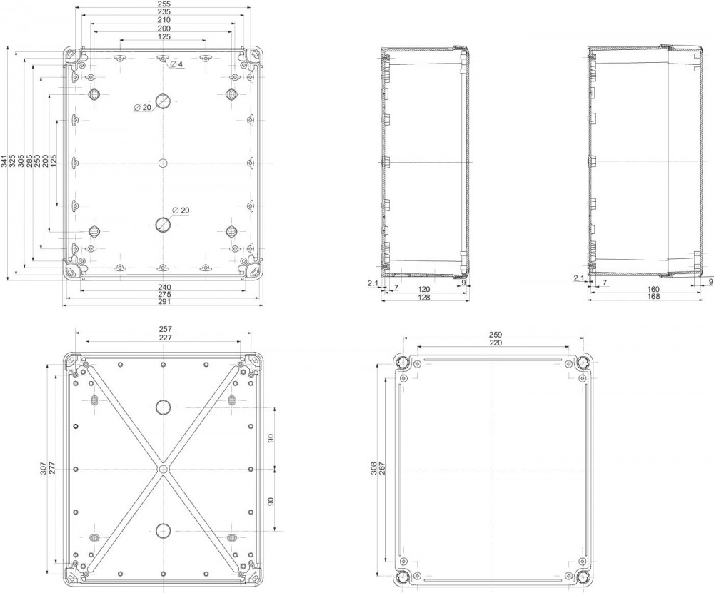 ПЛАСТИКОВАЯ КОРОБКА PC-UL 341x291x128