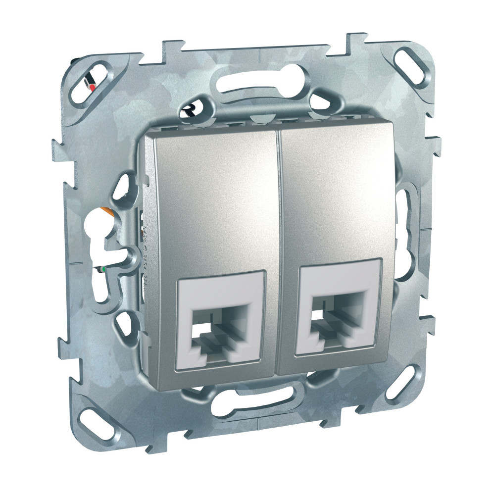 UNICA TOP РОЗЕТКА телефонная, RJ11, двойная, 4 контакта, АЛЮМИНИЙ