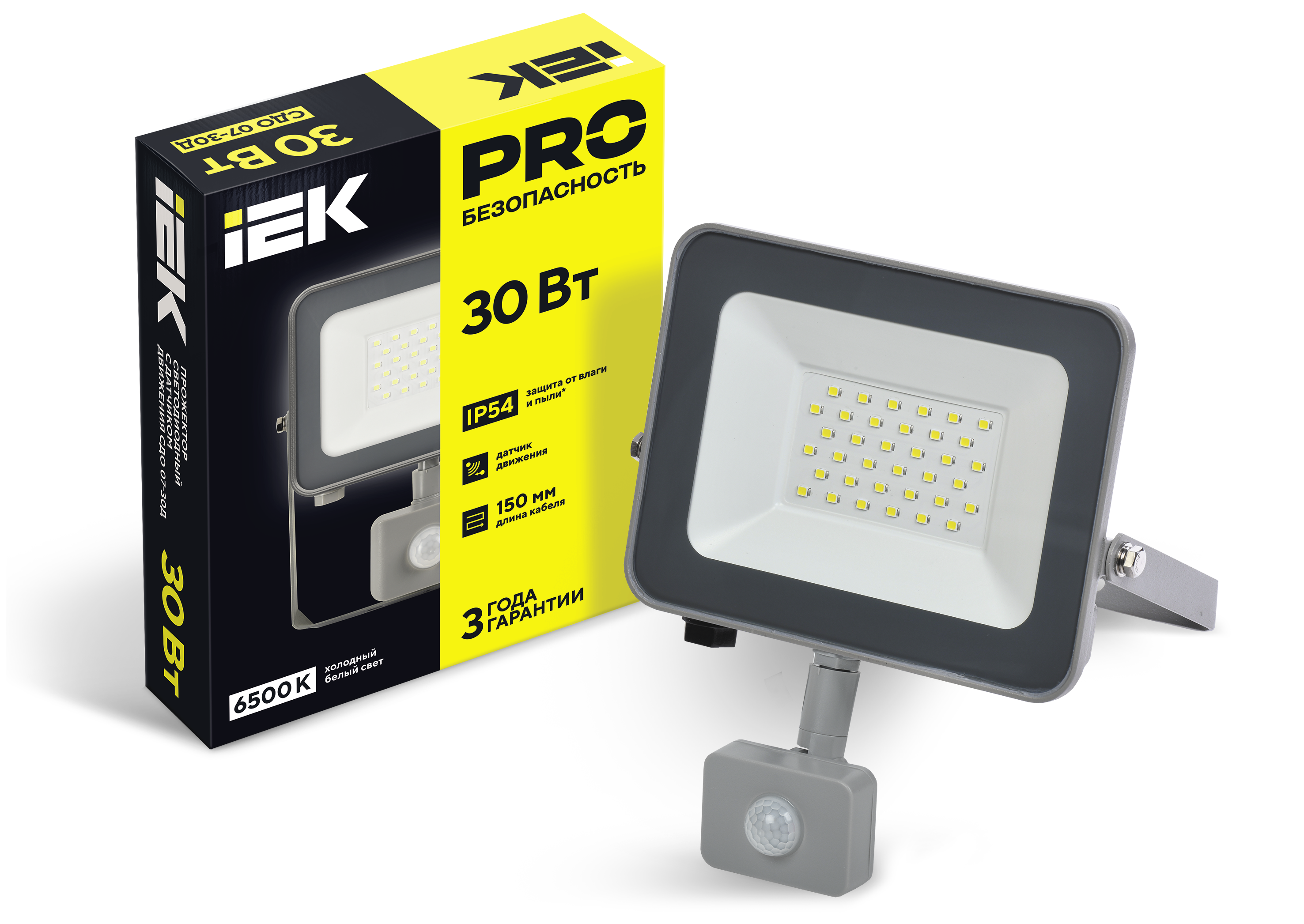 Прожектор светодиодный СДО 07-30Д с датчиком движения IP54 серый IEK