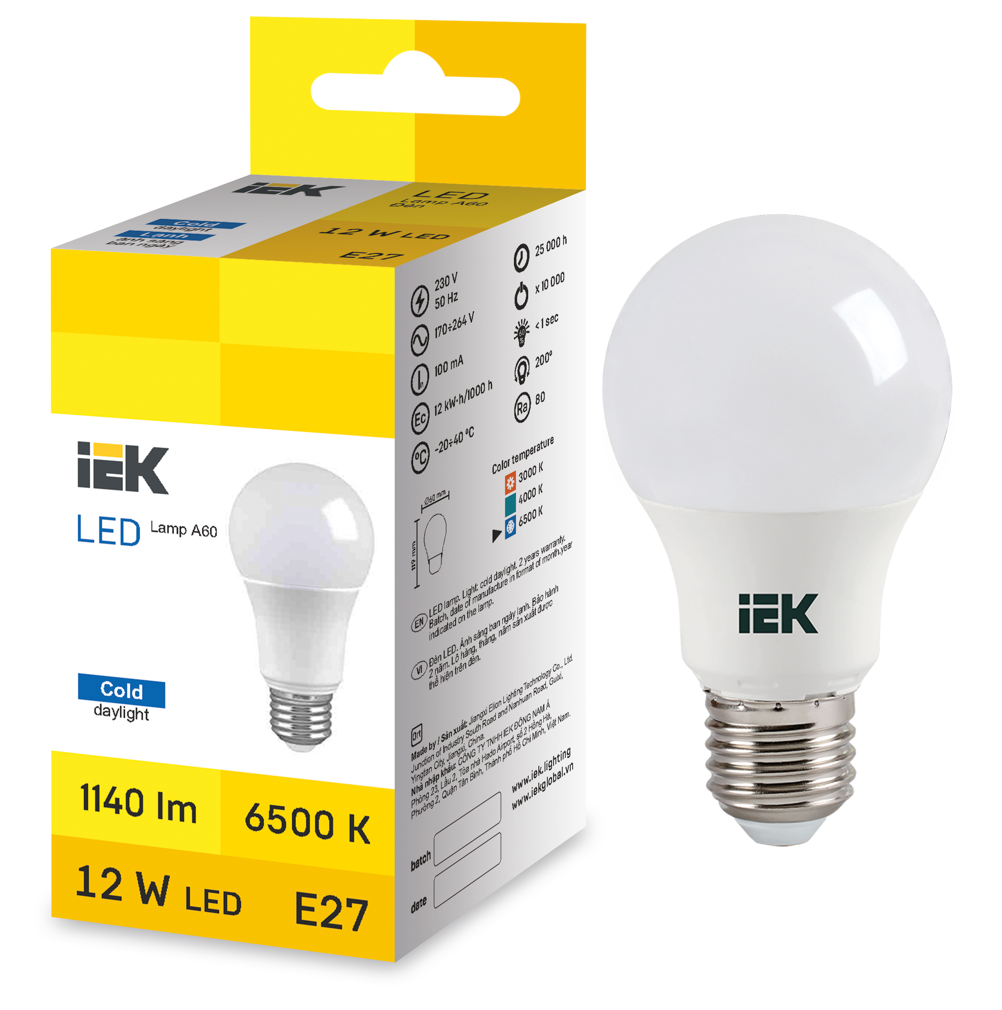 LED Bulb A60 12W 6500K E27 IEK