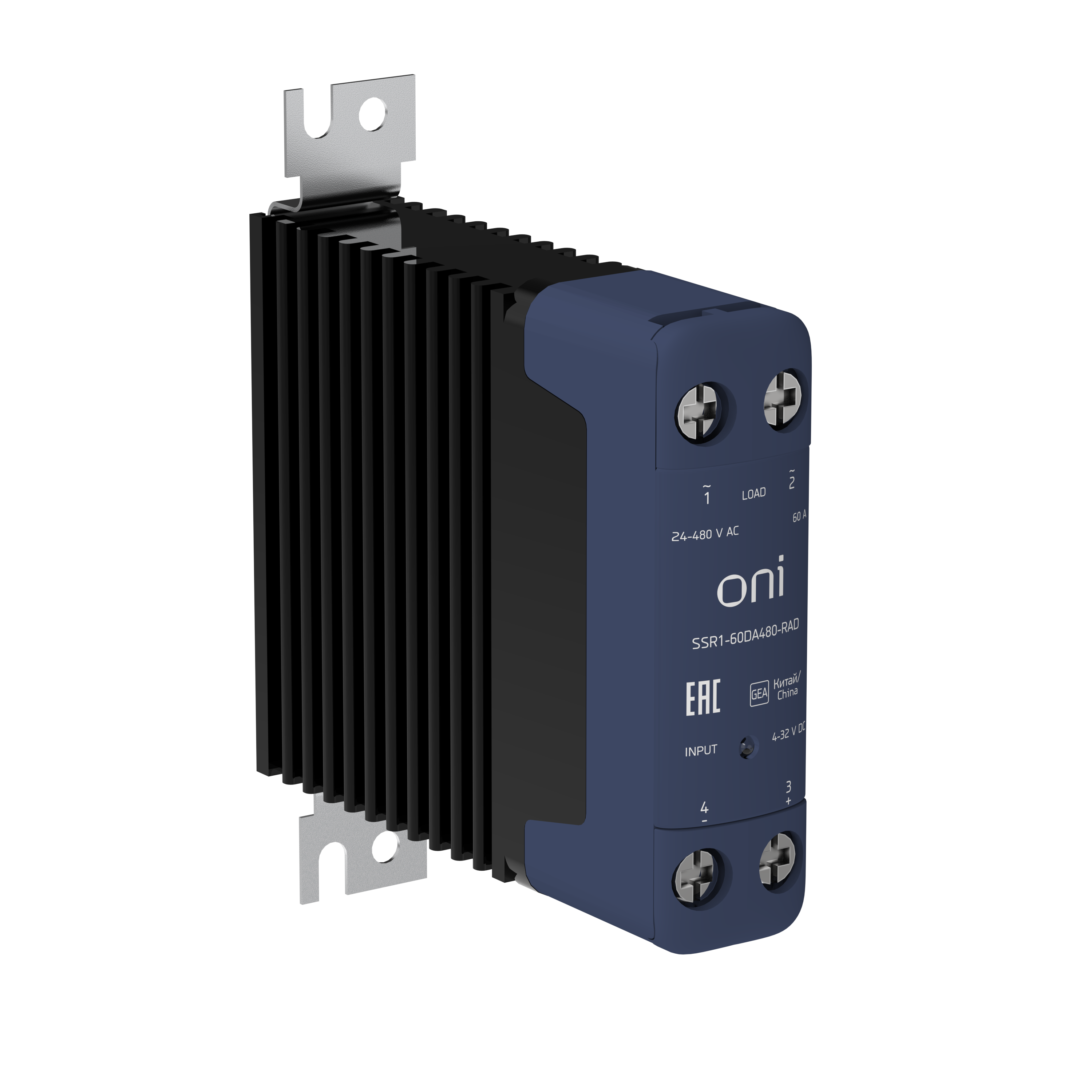 Реле твердотельное SSR1 60А 4-32В DC 24-480В AC с радиатором ONI
