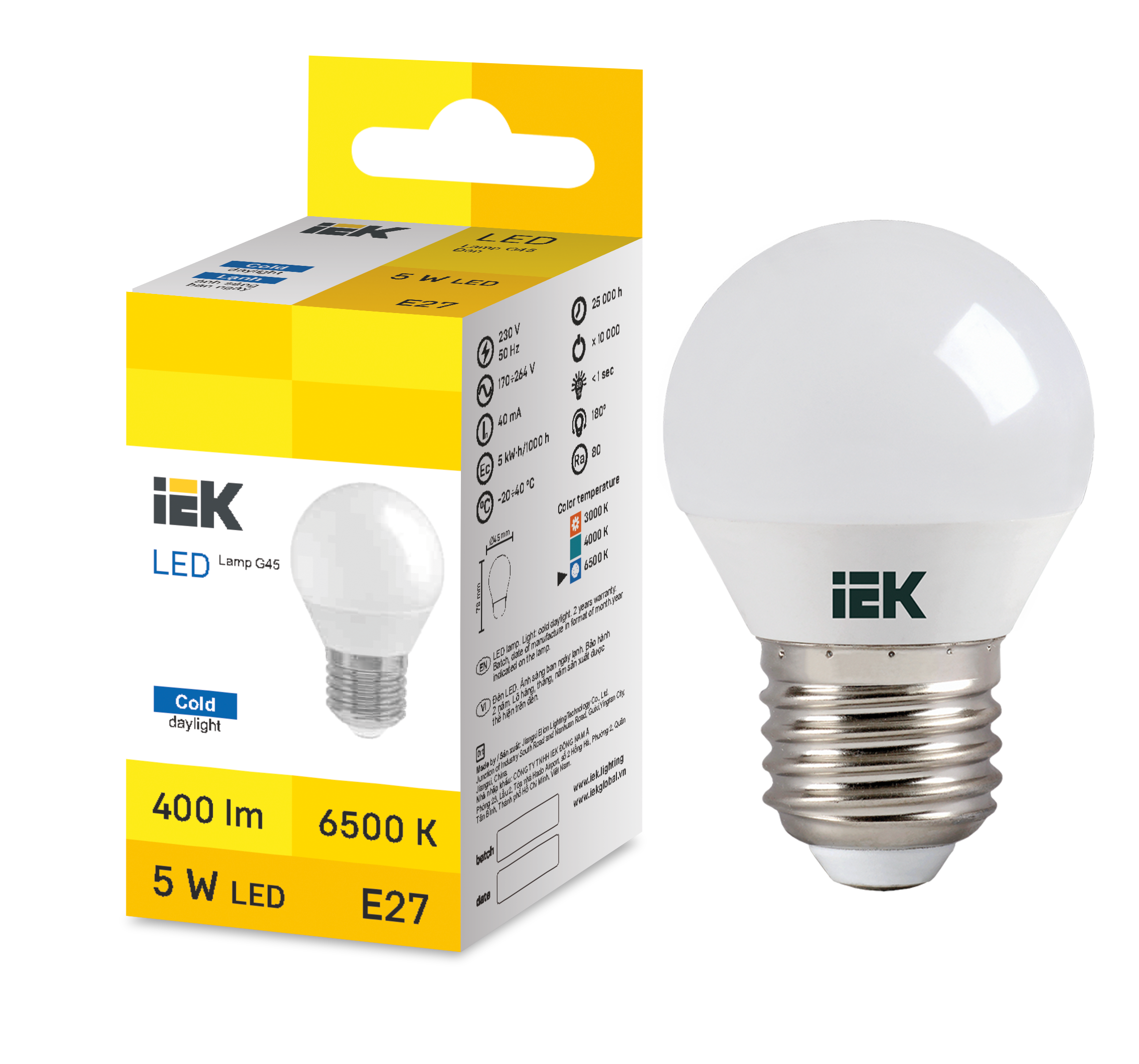 LED Globe G45 5W 6500K E27 IEK